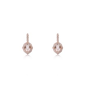 18ct Rose Gold Claw Set Oval Morganite And Diamond Earrings