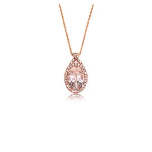 18ct Rose Gold Claw Set Oval Morganite And Diamond Pendant