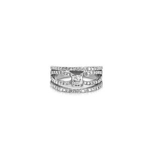 18ct White Gold Claw Set Princess & Round Brilliant Diamond Twist Ring