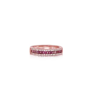 18ct Rose Gold Baguette Ruby And Round Diamond Selene Ring
