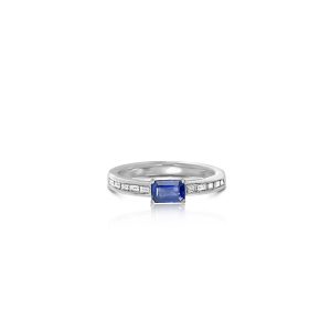 18ct White Gold Claw Set Sapphire & Diamond Ring