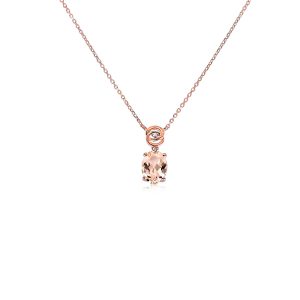 9ct Rose Gold Claw Set Peach Morganite And Diamond Necklace