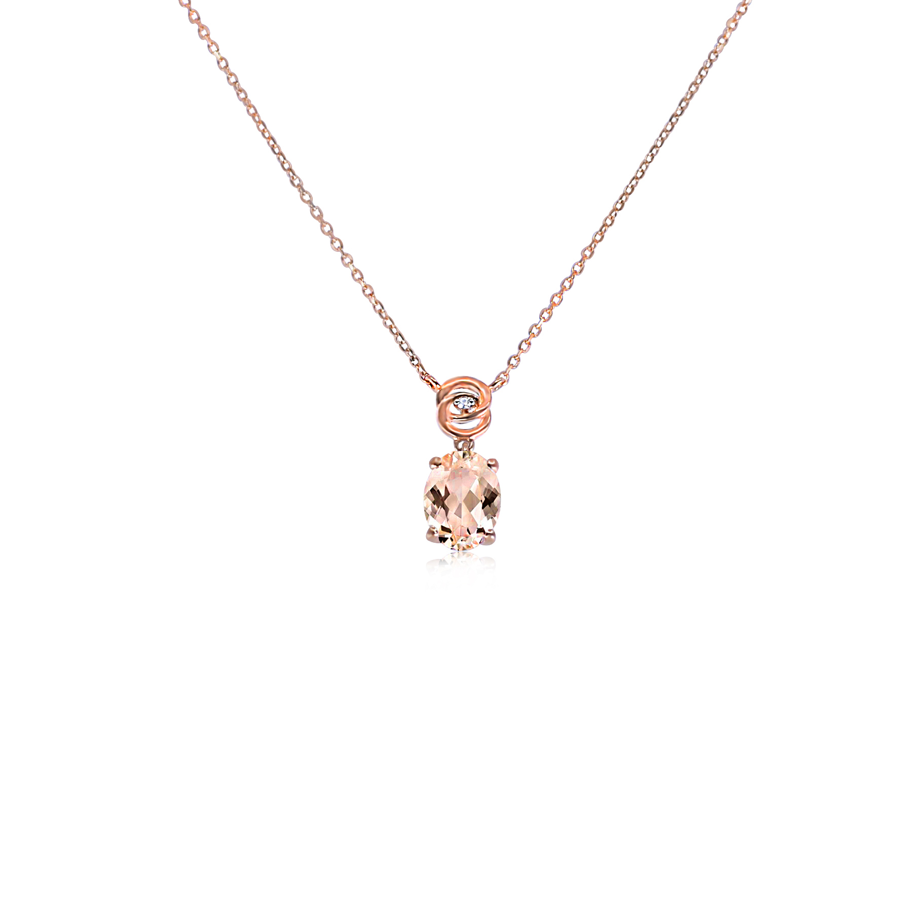 9ct Rose Gold Claw Set Peach Morganite And Diamond Necklace - Bellagio ...