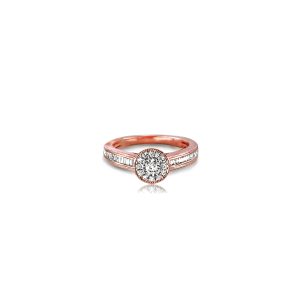 9ct Rose Gold Claw Set Baguette And Round Diamond Ring
