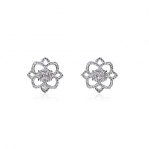 Bellagio_18ct White Gold Claw Set Diamond Selene Flower Earrings