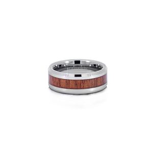 Tungsten Carbide Grey & Wood Beveled Edge Legend Band