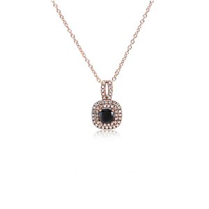 18ct Rose Gold Claw Set Cushion Cut Black Diamond Pendant