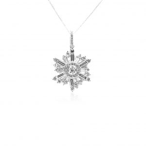 Bellagio_Selene_18ct White Gold Jagged Flower Baguette Diamond Pendant