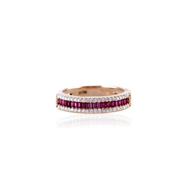 bellagio_jewellery_rose gold_diamond_baguette_ruby ring