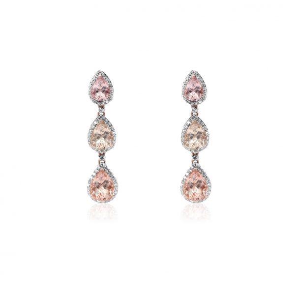 bellagio_rose gold_diamond_morganite_pear_halo_drop earrings