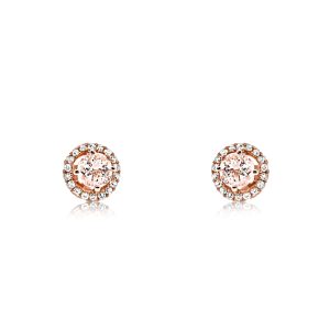 9ct Rose Gold Claw Set Round Morganite & Round Brilliant Diamond Cluster Earrings