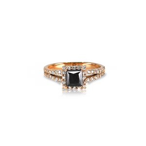 18ct Rose Gold Claw Set Princess Black & White Diamond Split Band Ring