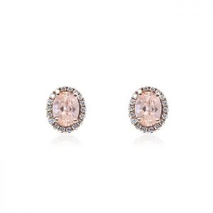 Bellagio_9ct Rose Gold Cluster Diamond & Oval Morganite Earrings