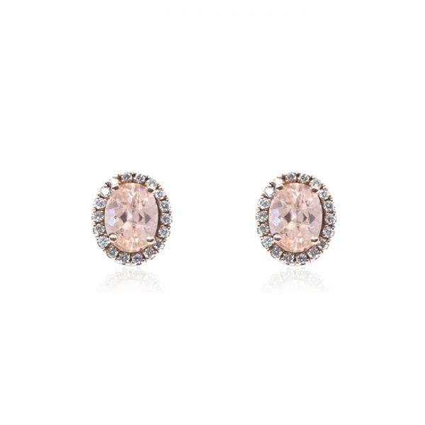 Bellagio_9ct Rose Gold Cluster Diamond & Oval Morganite Earrings
