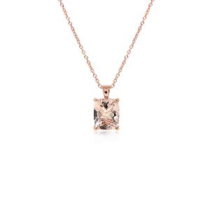 9ct Rose Gold Claw Set Cushion Morganite Solitaire Pendant