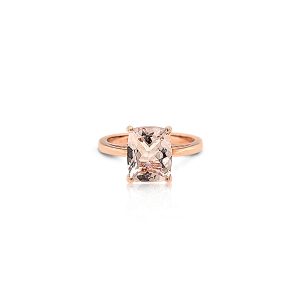 9ct Rose Gold Claw Set Cushion Morganite Solitaire Ring