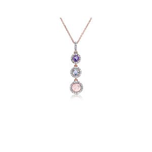 9ct Rose Gold Claw Set Morganite And Amethyst Diamond Pendant