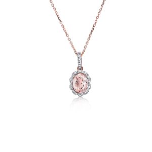 9ct Rose Gold Claw Set Morganite And Diamond Pendant