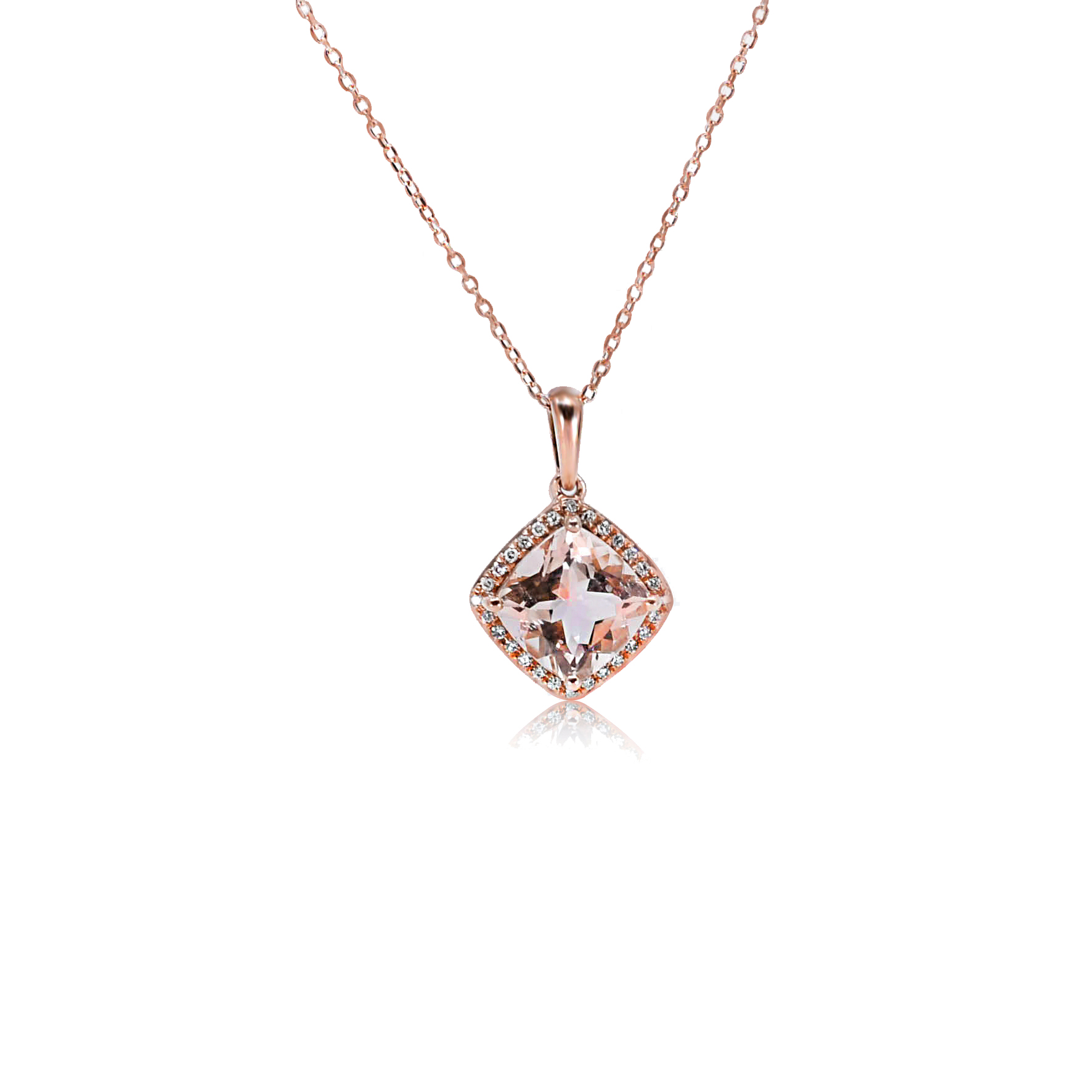 9ct Rose Gold Claw Set Peach Morganite And Diamond Pendant - Bellagio ...
