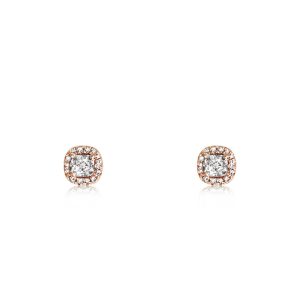 18ct Rose Gold Claw Set Halo Cushion Diamond Earrings