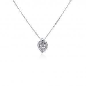 18ct White Gold Claw Set Baguette & Round Diamond Pendant