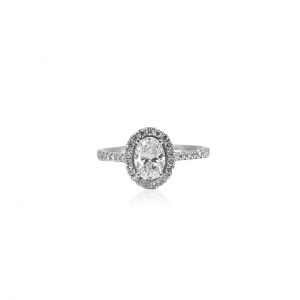 Bellagio_18ct White Gold Claw Set Halo Oval Diamond Ring