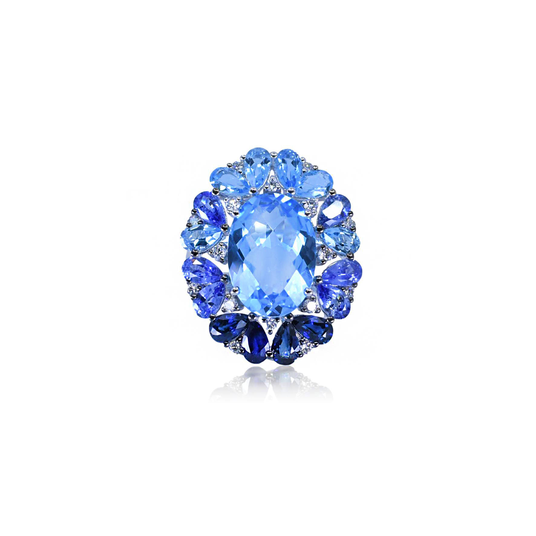 14ct White Gold Fancy Blue Topaz Sapphire And Baguette Diamond Ring ...
