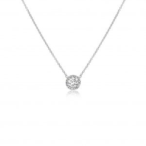 18ct White Gold Claw Set Diamond Halo Diamond Pendant