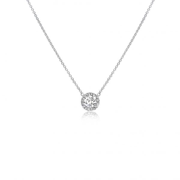 18ct White Gold Baguette & Brilliant Cut 0.48ct Diamond Circle Pendant  Necklace