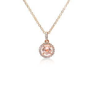 9ct Rose Gold Claw Set Round Morganite And Diamond Halo Pendant