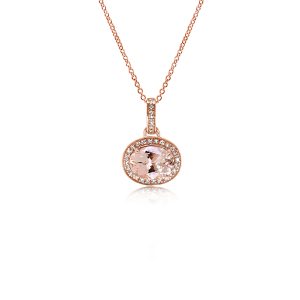9ct Rose Gold Claw Set Diamond And Peach Morganite Pendant