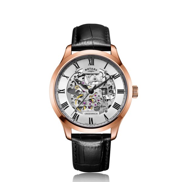 Rotary Greenwich Automatic Skeleton Rose Plated Watch - Bellagio Jewellers