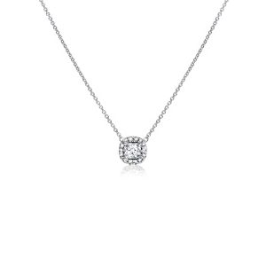 18ct White Gold Claw Set Cushion Cut Diamond Halo Pendant