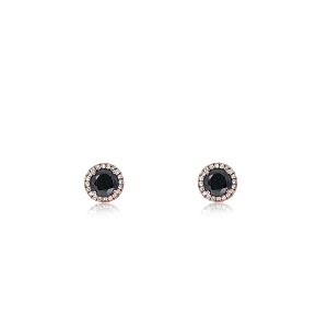 9ct Rose Gold Claw Set Black And White Halo Diamond Earrings