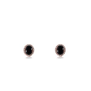 18ct Rose Gold Claw Set Oval Black & Round White Diamond Earrings