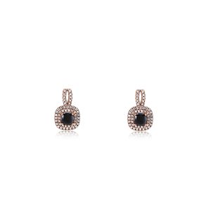18ct Rose Gold Claw Set Cushion Cut Black And Diamond Earrings