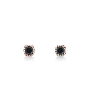 18ct Rose Gold Claw Set Black & White Diamond Halo Earring