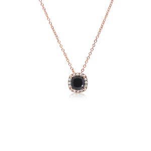 18ct Rose Gold Claw Set Black & White Diamond Halo Pendant