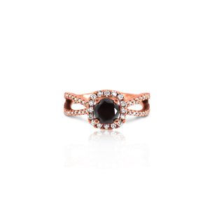 18ct Rose Gold Claw Set Black & White Diamond Criss-Cross Halo Ring