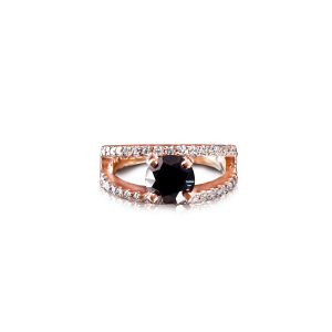 18ct Rose Gold Claw Set Black & White Diamond Split Shank Ring
