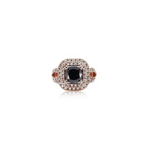 18ct Rose Gold Claw Set Cushion Cut Black Diamond Ring