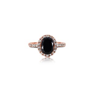 18ct Rose Gold Claw Set Oval Black & Round White Diamond Ring