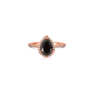 18ct Rose Gold Claw Set Pear Black & Round White Diamond Ring