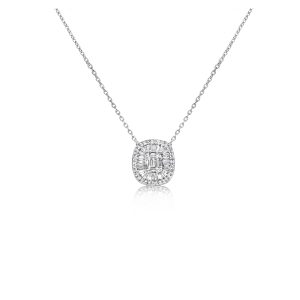 18ct White Gold Claw Set Baguette & Round Diamond Necklace