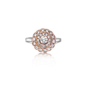 18ct White & Rose Gold Framed Pave Set Diamond Double Halo Ring