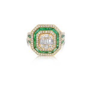 18ct Yellow Gold Claw Set Diamond & Emerald Selene Ring