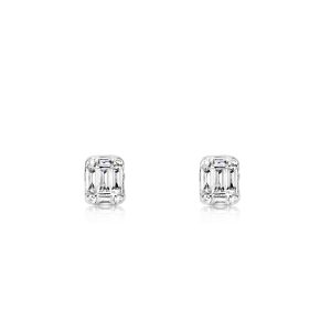 18ct White Gold Claw Set Baguette & Round Diamond Earrings