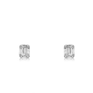 18ct White Gold Claw Set Baguette & Round Diamond Earrings