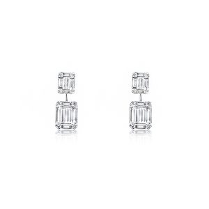 18ct White Gold Claw Set Baguette & Round Diamond Earrings