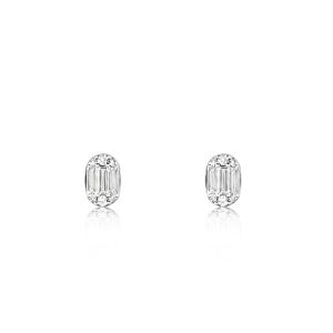 18ct White Gold Claw Set Baguette & Round Diamond Earrings